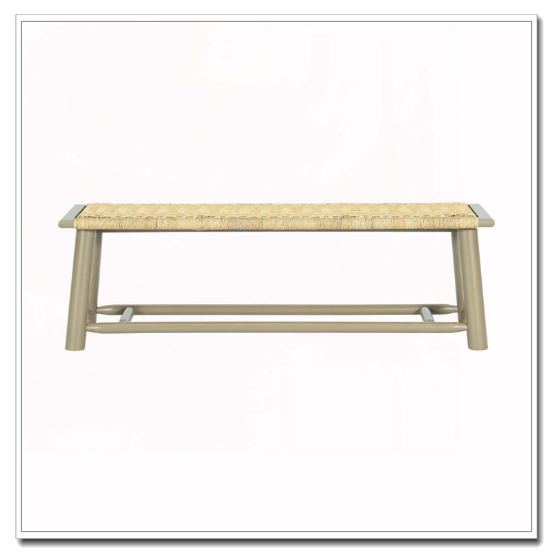 Solid Wood Rattan Bench, Gold