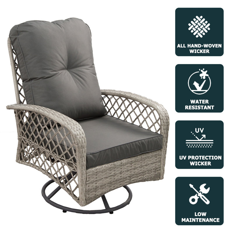 Halia Swivel Wicker Outdoor Lounge Chair, Light Grey