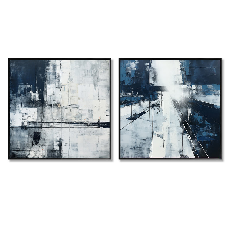 Ensemble de 2 collages carrés noirs en noir et blanc, Cadre flottant noir, H 16 po x l 33 po