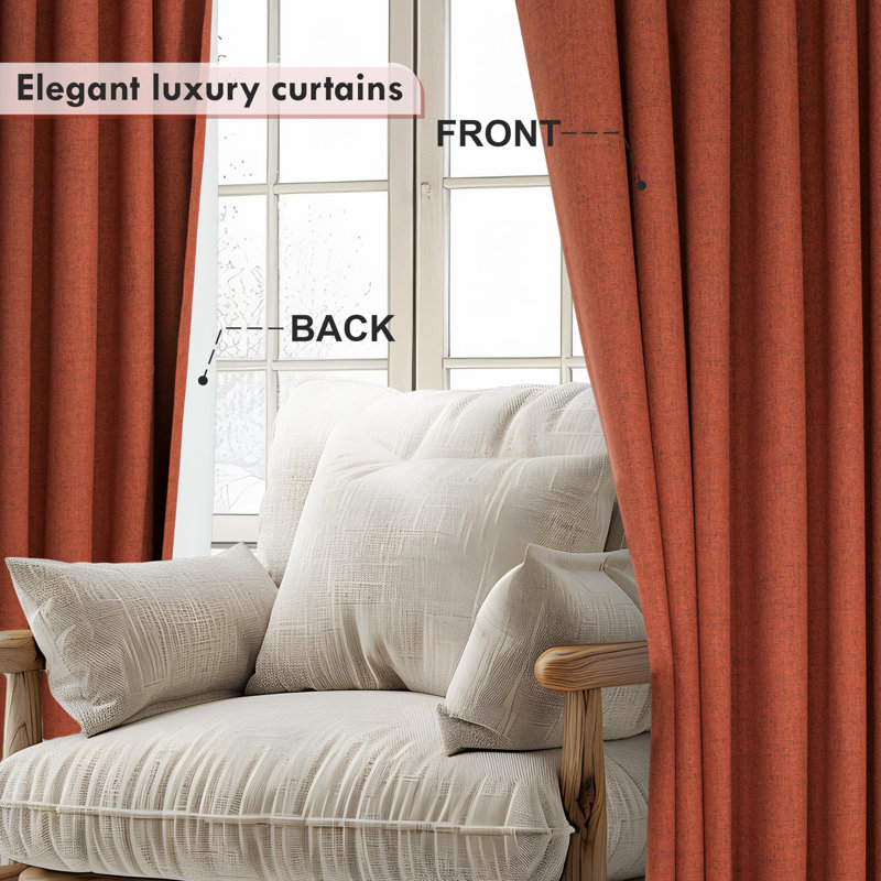 100% Blackout Linen Textured  Curtains Farmhouse Thermal Insulated Pocket Back Tab Full Light Blocking 2 Panel, 52" W x 84" L