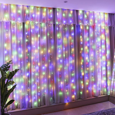 300 lumières de rideau à DEL de 9,8 pi x 9,8 pi avec télécommande, guirlandes électriques USB pour la décoration de fenêtre (blanc chaud)