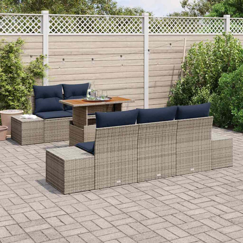  Ensemble de salle à manger de jardin avec coussin et rangement 6 pièces gris et bleu marine