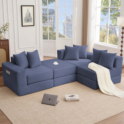 Canapé modulaire convertible 10-en-1 nouvellement arrivé, canapé d'angle, canapé-lit, sans assemblage, avec poche latérale et coussins, idéal pour la famille et les petits espaces