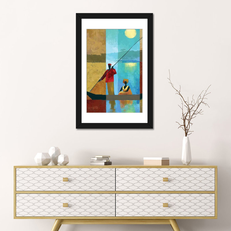 «On the River II», impression sur toile, H 24 po x l 16 po x P 1 po, Papier d'art encadré noir, Blanc