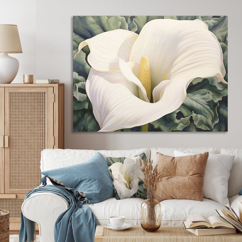 «Cream Green Lily Impressions II», reproduction sur toile encadrée, H 24 po x l 32 po x P 1 po, Toile tendue