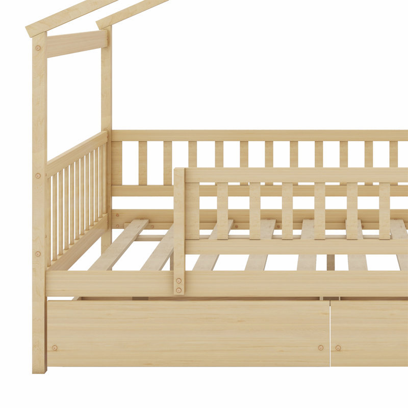 Lit en bois avec deux tiroirs, Naturel
