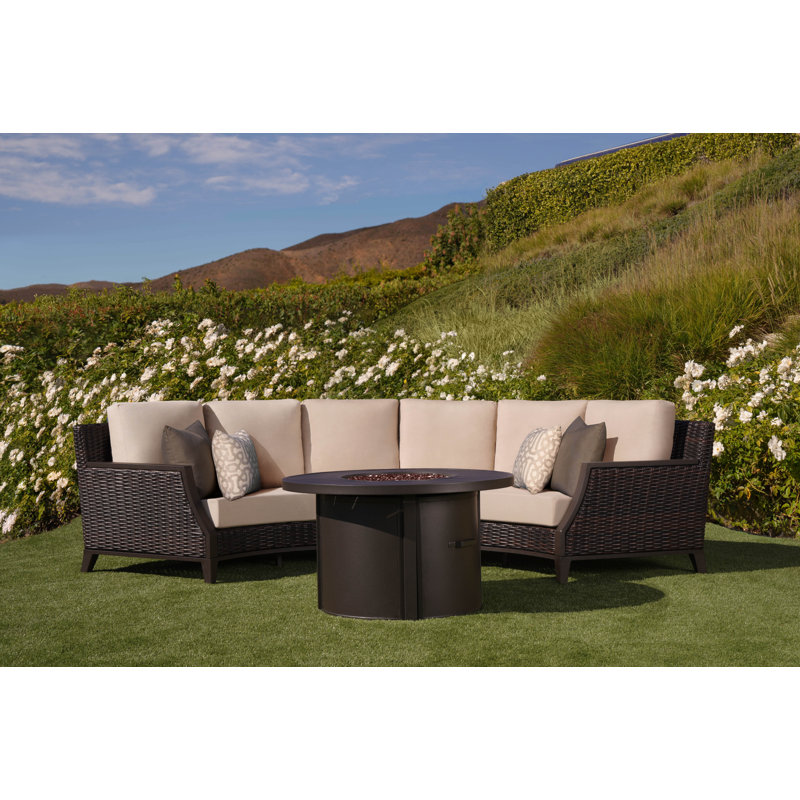 Casssara 2 Piece Curved Wicker Sectional, Beige Sunbrella®, Brown