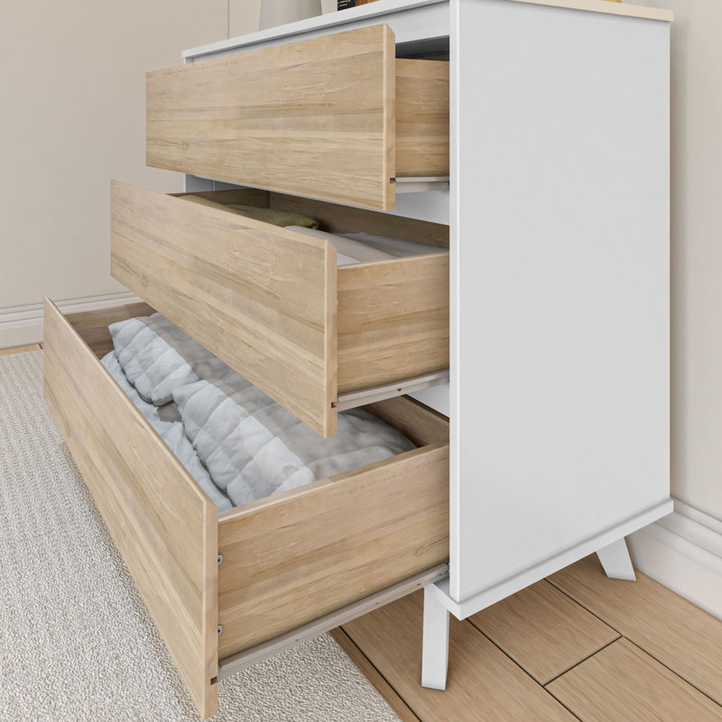 Commode 3 tiroirs Brubaker, Blanc / blond