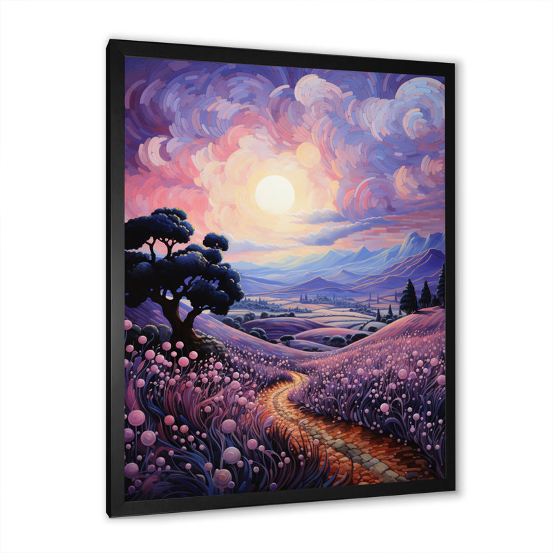 Décoration murale en toile Vangogh lavande Fields Pointillism I - Vangogh, H 20 po x l 12 po x P 1 po, Cadre simple noir
