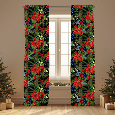 Semi Sheer Chrismast Print Curtain Single Panel