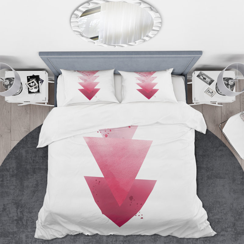 Composition géométrique abstraite de triangles rouges - ensemble de housse de couette moderne - microfibre de polyester
