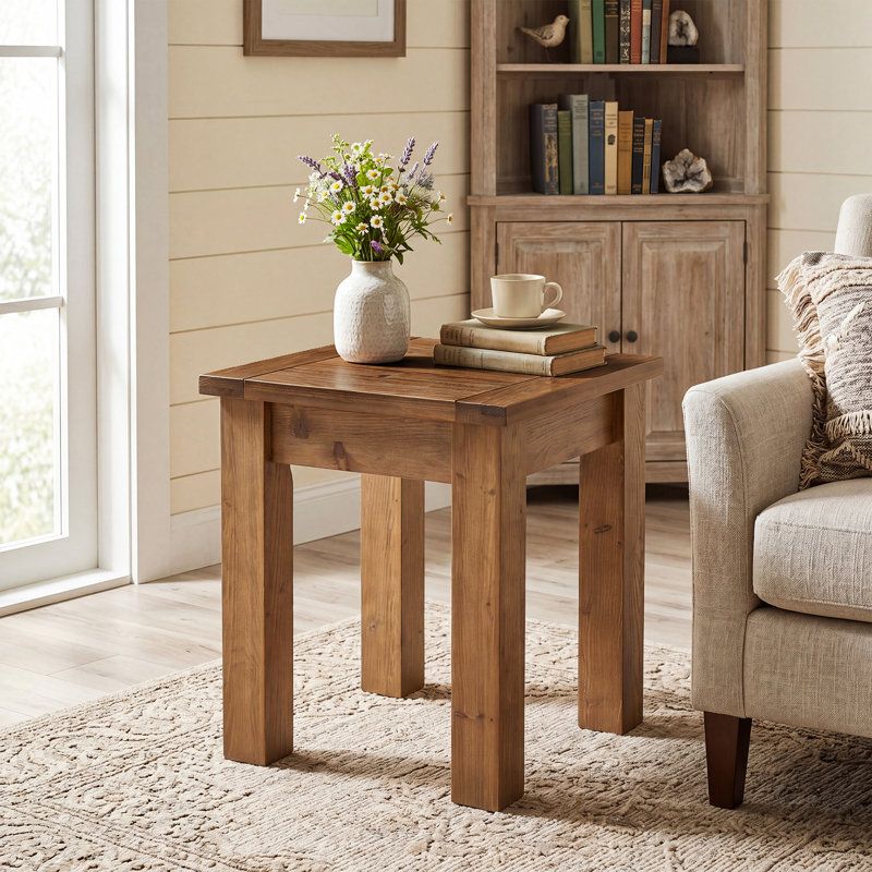 Square Solid Wood End Table for Living Room, Bedroom, 1