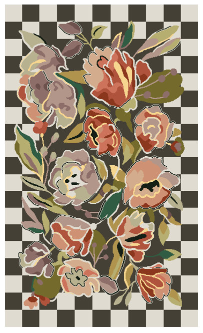 Ranunculus And Checks Rug, Rectangle 3' x 5'