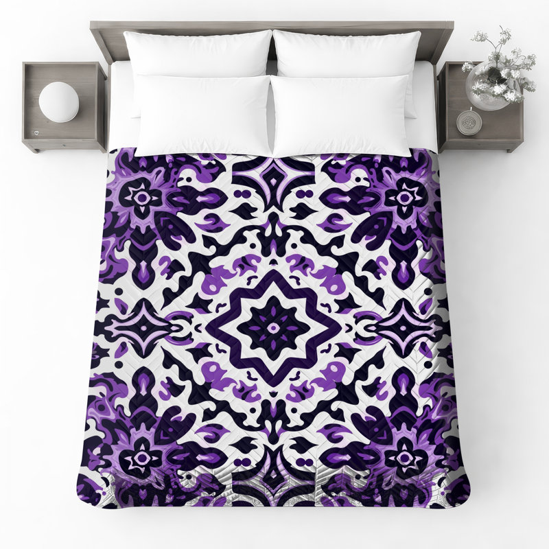 Couvre-lit matelassé mauve à motif fleuri toutes tailles, Grand lit