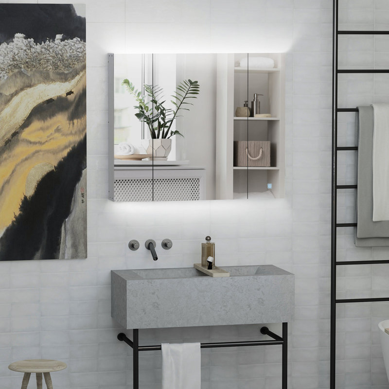 Meuble-lavabo de 35,5 po x 29,5 po, armoire à DEL avec gradateur, blanc