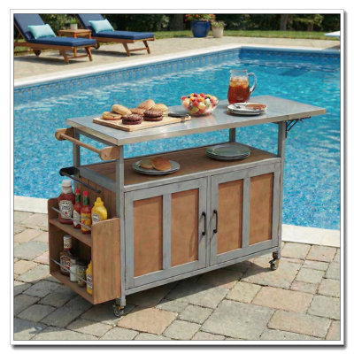 Foldable Outdoor Kitchen Island Patio Mobile Kitchen Cart Portable Outdoor Cooking Island with Lockable Wheels