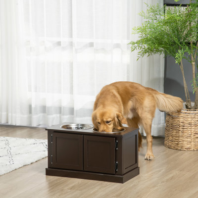 Bols pour chiens surélevés pour chiens énergiques - surélevés avec rangement, acier inoxydable, utilisation à l'intérieur, café, bol pour animaux de compagnie moderne pour animaux de grande taille, intérieur, style