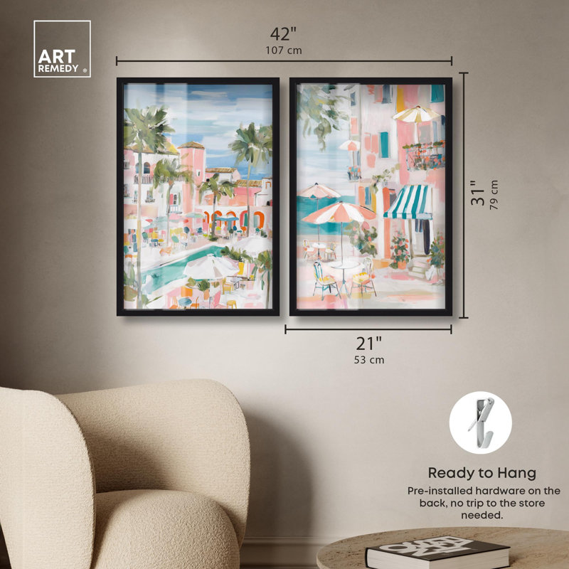 «Tropical Getaway Shadowbox», ensemble d'art abstrait Boho par Art Remedy, cadre noir, 20 x 30, 31" H x 21" W, Black Frame