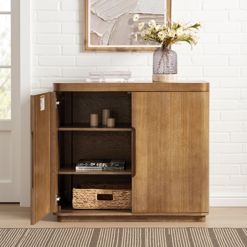 Waynesville 36"W 2-Door Modern Oak Wood Cabinet with Adjustable Shelves, Seadrift