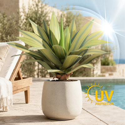 20in Artificial Agave Stakes - Set of 2, Yellow Variegated Narrow Leaf Faux Succulent Stems, UV Resistant No Pot for Outdoor Garden Decor