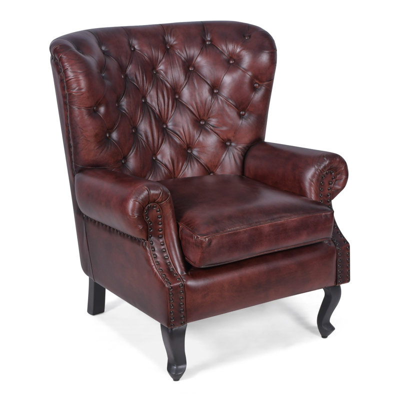 Genuine Leather Upholstered Armchair in Red
