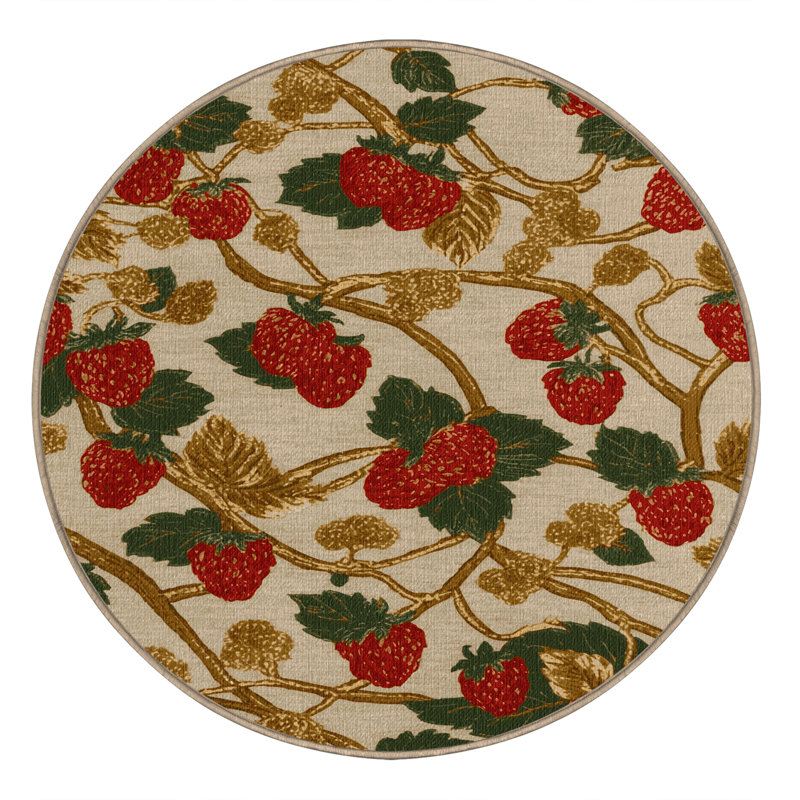 Washable Raspberry Golden Fruits Area Rug, Round 4'