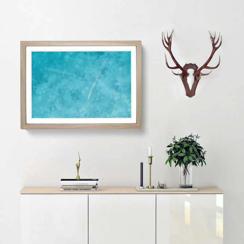 Airplane Trail In The Sky - Single Picture Frame Painting on MDF, Oak, 45cm H x 63cm W x 2cm D