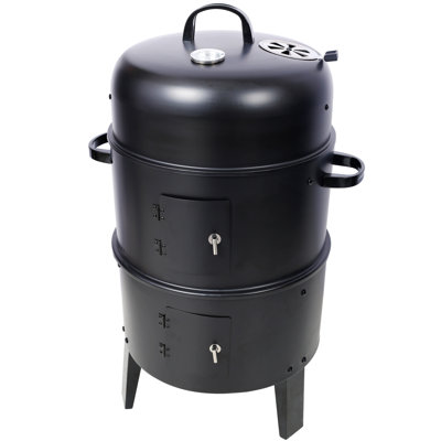 16 Inch Charcoal Smoker Grill - Outdoor Cooking For Backyard. 31: Smoker, Grill, Fire Pit. Spacious Cook Area With Water Pans. High Temperature Painted. Black 16" Vertical Bbq Portable Camping. Large