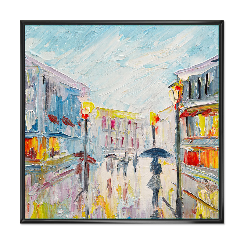 Illustration romantique d'un couple romantique à Paris, H 16 po x l 16 po x P 1 po, Cadre flottant noir