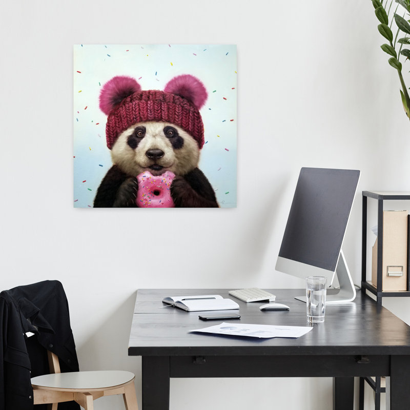 First Bite Contemporary Panda Urban Winter Art, 18" H x 18" W