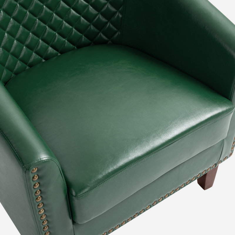 Edvardas 73.9 Cm Wide Tufted Barrel Chair, Green Faux Leather