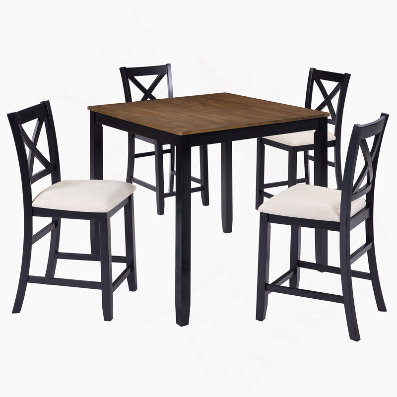 Ensemble de table de salle à manger 5 pièces à hauteur de comptoir avec 4 chaises pour petit espace, cuisine, salle à manger