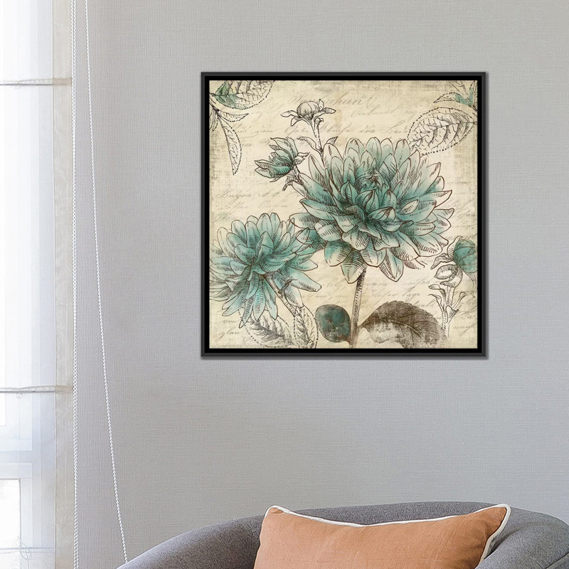 «Blue Botanical II», reproduction sur toile, H 18 po x l 18 po x P 1,5 po, Toile avec cadre noir, Pas de tapis