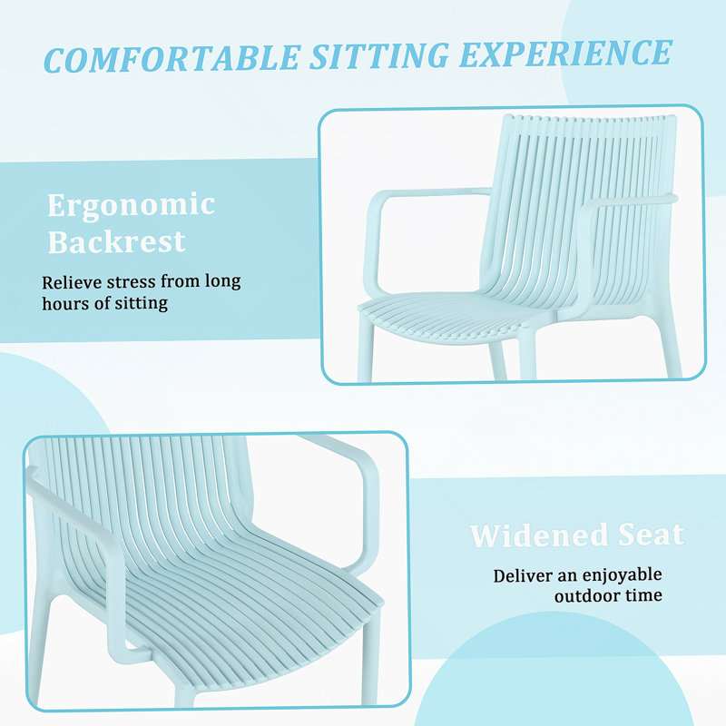 Ensemble de 4 chaises longues en polypropylène toutes saisons empilables bleu clair pour la piscine, le jardin, le restaurant et l'intérieur