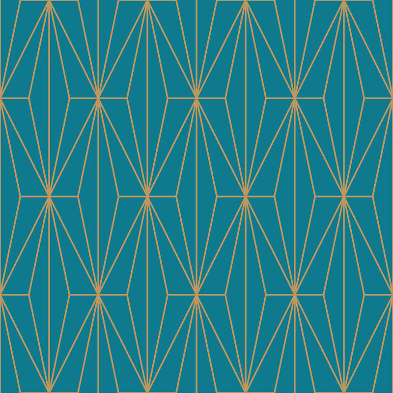 Rouleau de papier peint adhésif Daryell Luxury Art Deco, L 8,5 pi x l 24 po, Bleu/doré