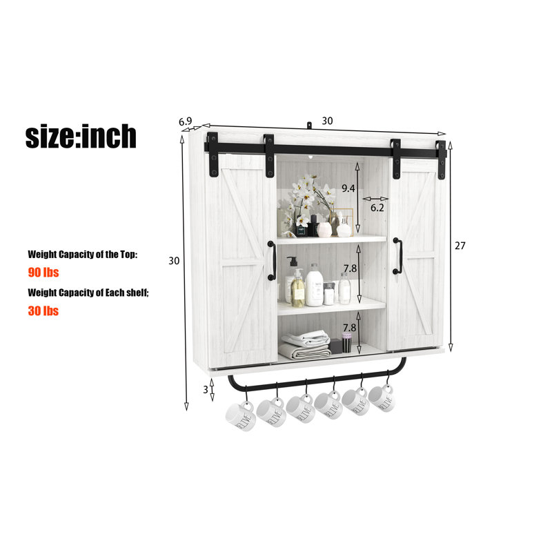 Armoire d'appoint avec tablettes réglables H 30 po x l 30 po x P 6,9 po Arthi
