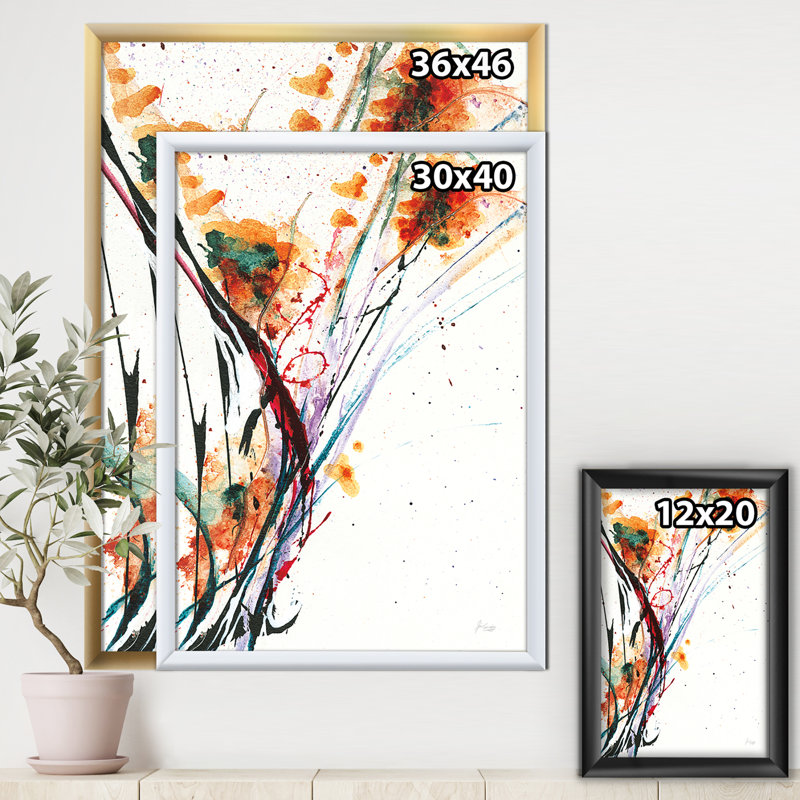 Cadre photo « abstract handpainted orange florals », reproduction sur toile, H 20 po x l 12 po x P 1po, Cadre blanc