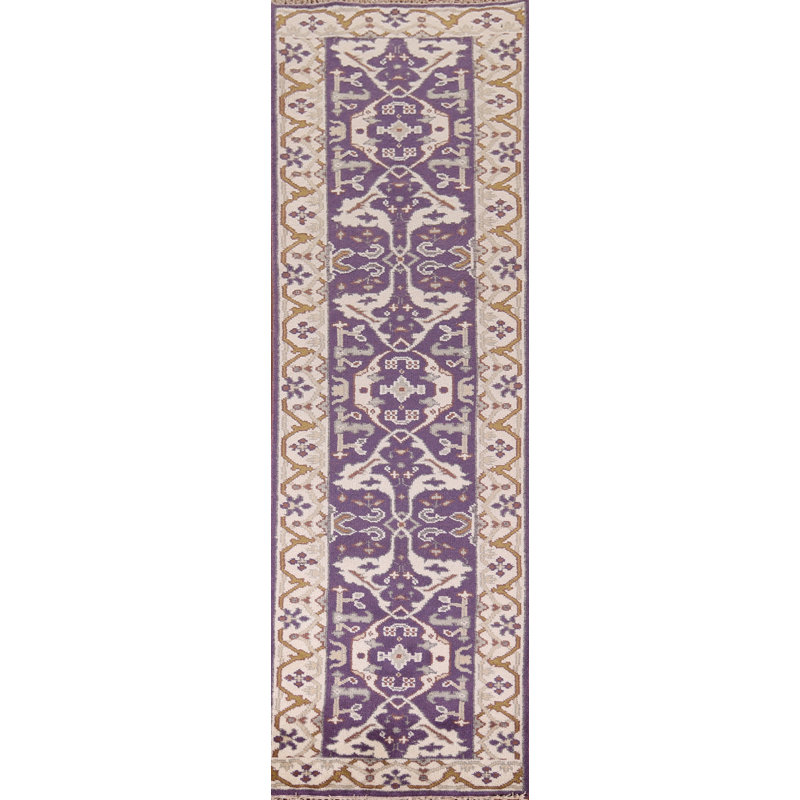 Tapis de couloir oriental mauve et ivoire Oushak 3 x 10