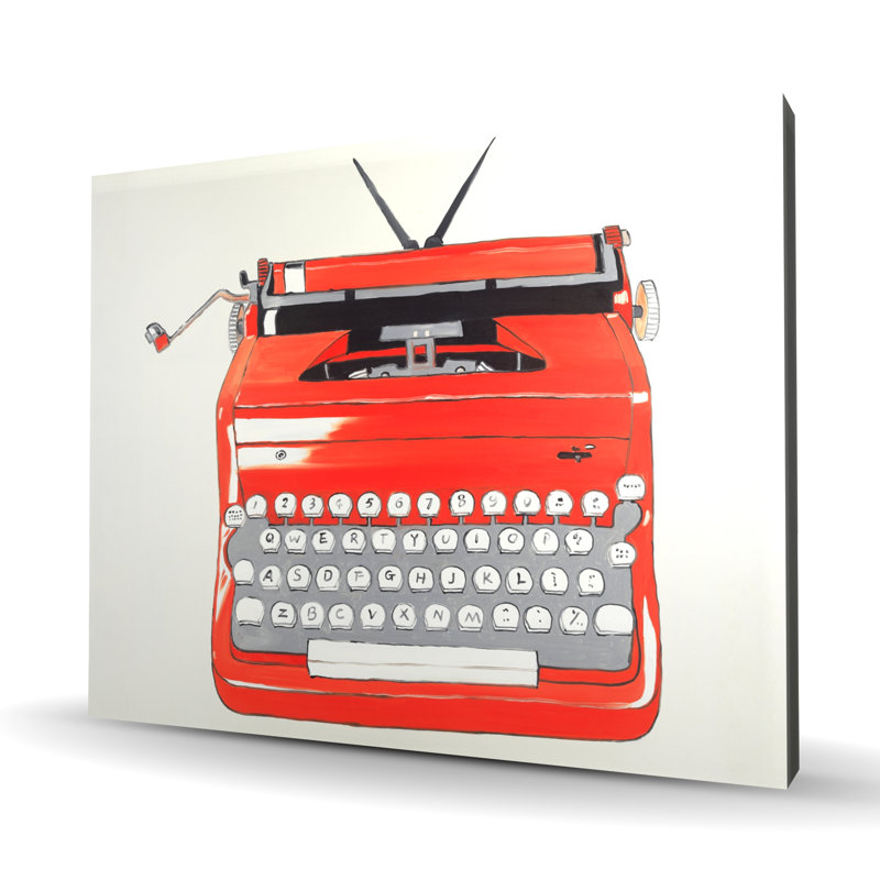 Red Typewriter Machine Canvas | Vintage Home Decor Art, 48" H x 60" W