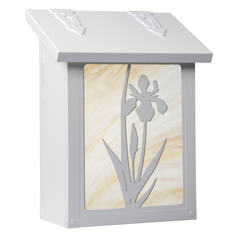 Boîte aux lettres murale traditionnelle avec fleur d'iris-AF-6021-WW, Blanc satiné / miel
