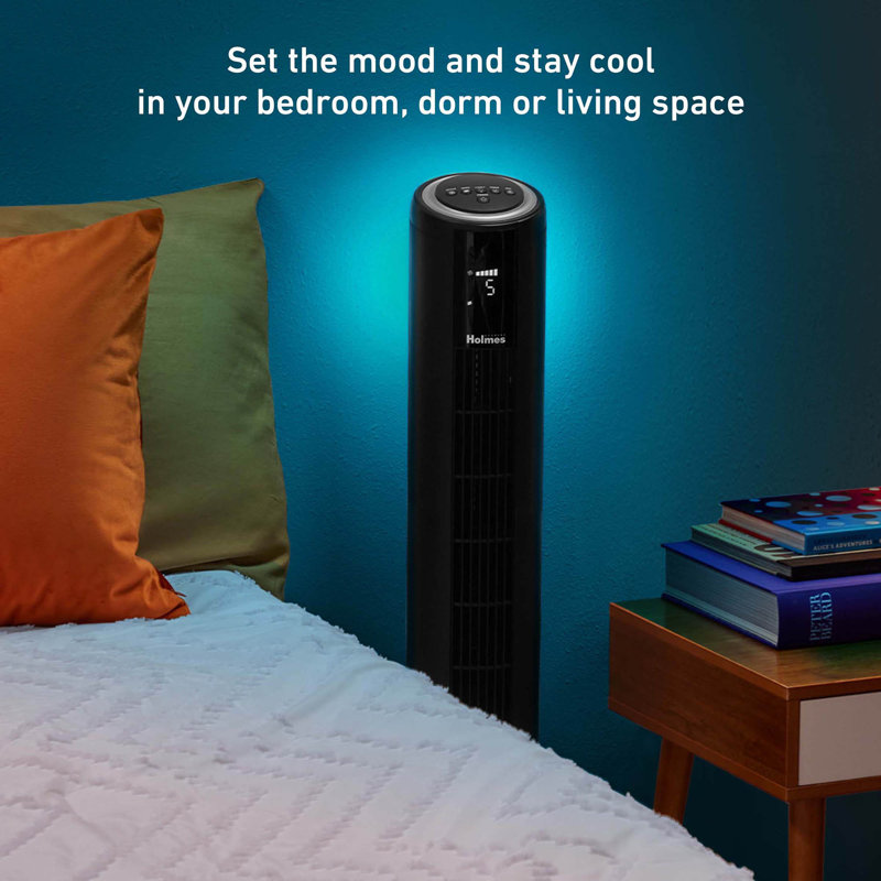 Holmes 42" Black Digital Oscillating Tower Fan with RGB Accent Light