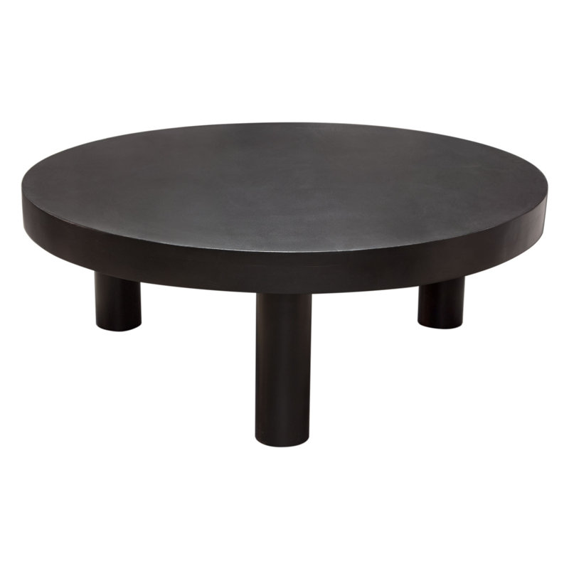 Table basse Reny, plateau rond en bois d'acacia noir de 42 po, pieds en fer