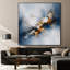 Impression sur tissu grand format - Motif abstrait dynamique bleu, gris et orange pour salon ou chambre - « Assemblage du cadre requis (cadre non fini) »-135869560