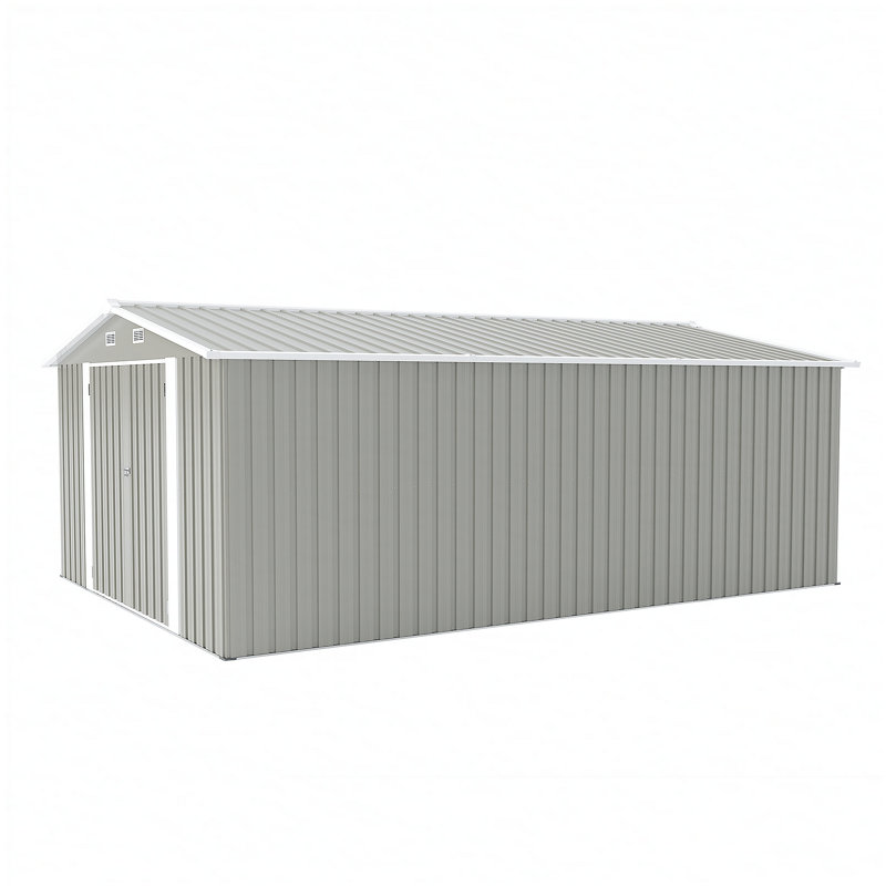 Campcraft Outdoor Storage Shed 10×14 FT with 3 Lockable Doors,4 Air Vents & Sloped Roof,Utility Tool Shed Metal Storage Garden Sheds Frame and 4 Vents,for Backyard,Patio,Lawn,Light Grey