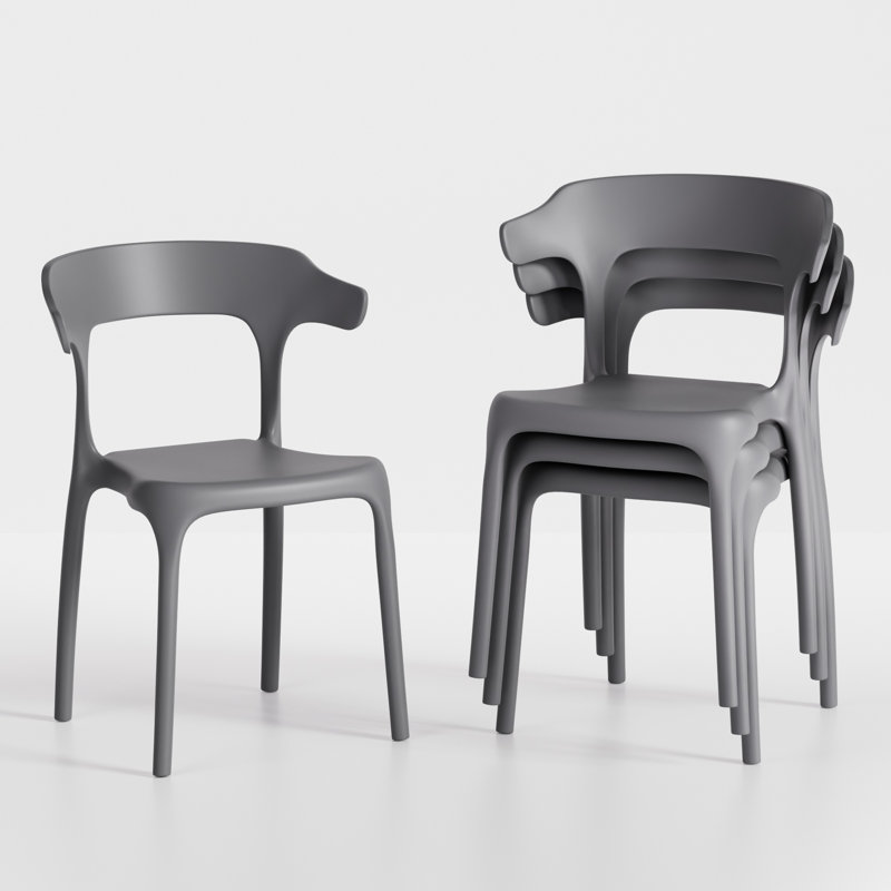 Ensemble de 4 chaises de salle à manger empilables de cuisine moderne en plastique, ensemble léger de chaises de salle à manger, sièges imperméables entièrement assemblés pour la cuisine, le café, les appartements et les petits espaces