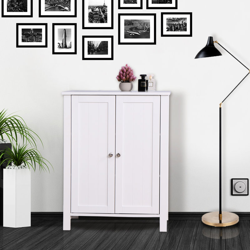 Armoire de salle de bain blanche avec porte double et tablette réglable - faite de matériaux pour la durabilité du plancher dans les portes