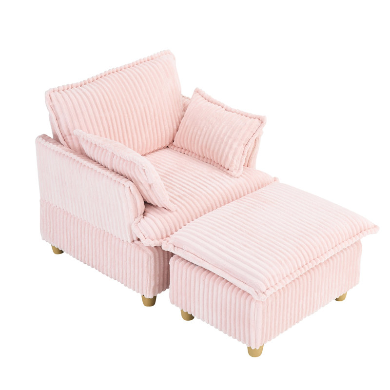 This single-seat corduroy sofa comes with an ottoman and throw pillows. It's perfect for sitting or lying down comfortably in the living room, on the balcony, or in the study
