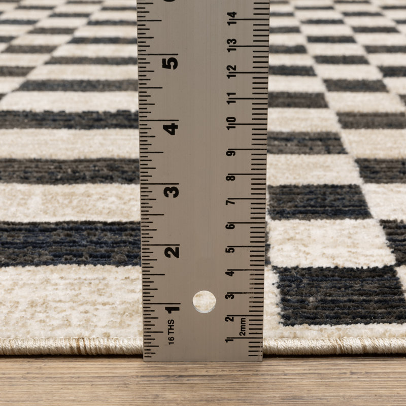 Tapis beige / noir Harlow Blocks and Stripes, Tapis de couloir 2 pi 3 po x 7 pi 7 po