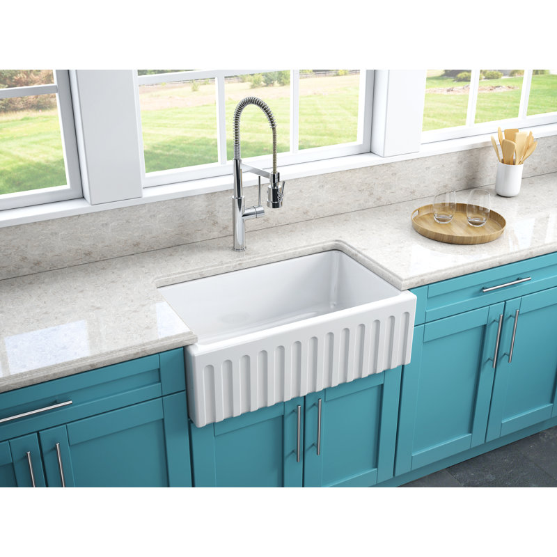 30'' L Single Bowl Fireclay Kitchen Sink, White