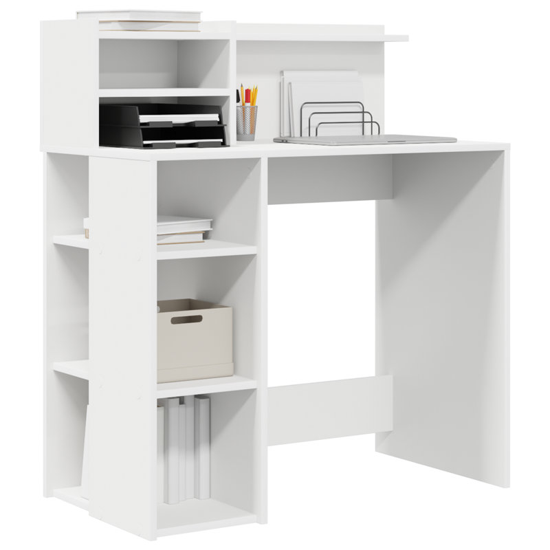 Desk With Storage 90X48x101.5 Cm Engineered Wood, White